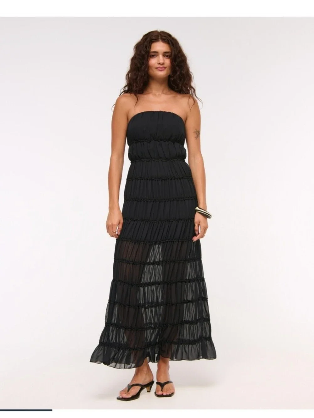 Abercrombie & Fitch Strapless Ruffle Maxi Dress